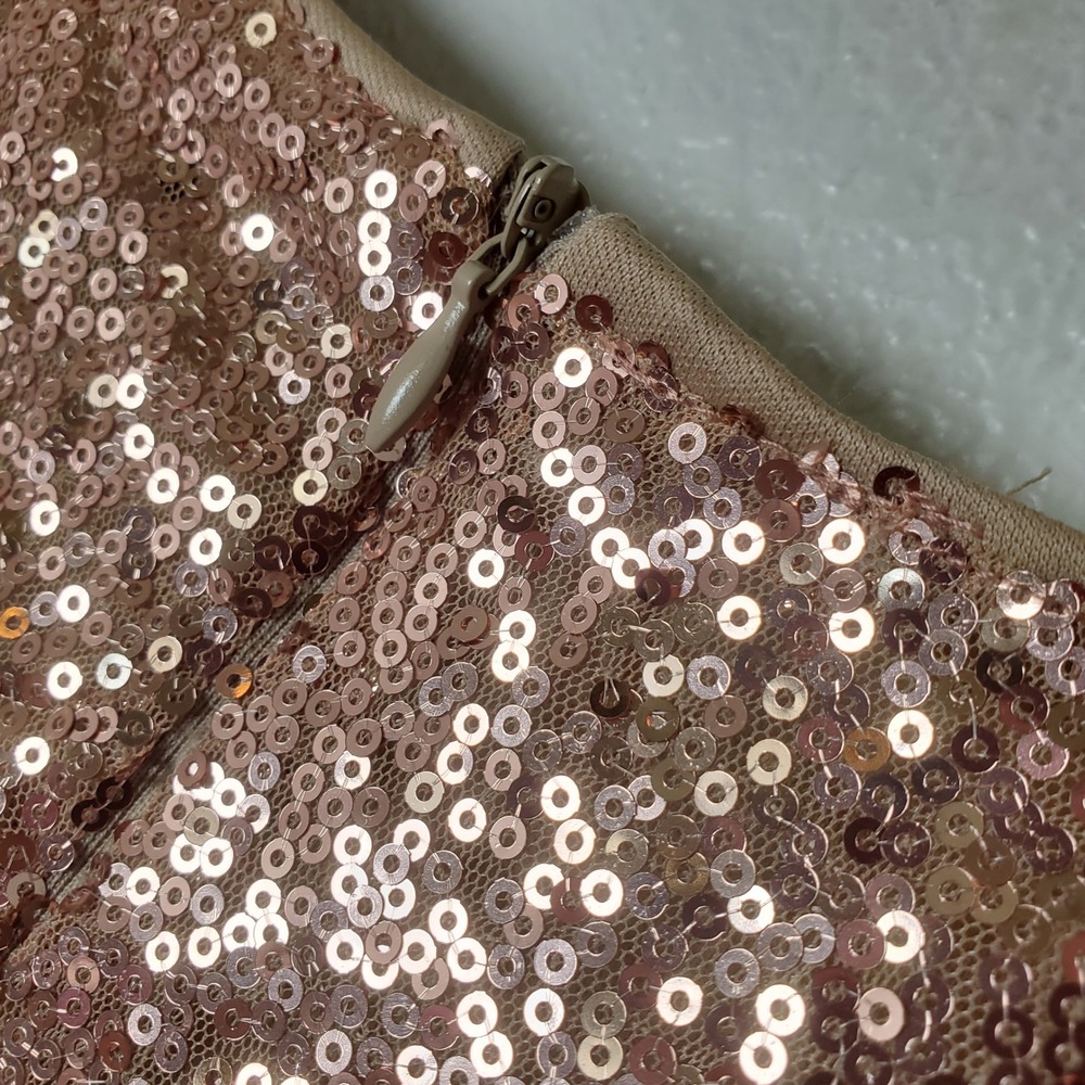 Boohoo NWT Sequin Puff Sleeve Skater Dress Champagne Rose Gold Plus Size 16 - Picture 5 of 14